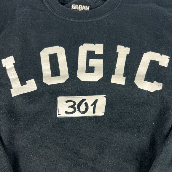 Logic 301 Rap Sweatshirt Adult Medium Black Faded Arch Logo Pullover Crewneck - Picture 2 of 12